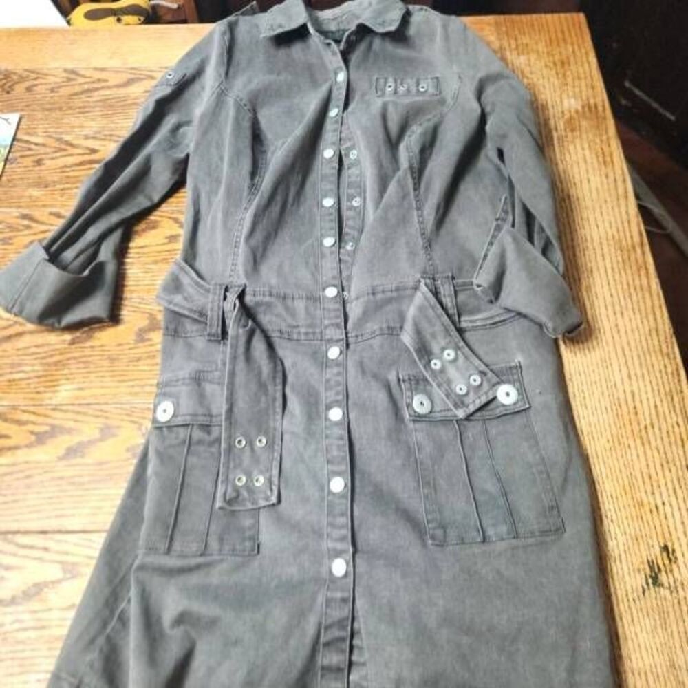 Vintage Tripp NYC grey belted button down Gothic dress  sz 18